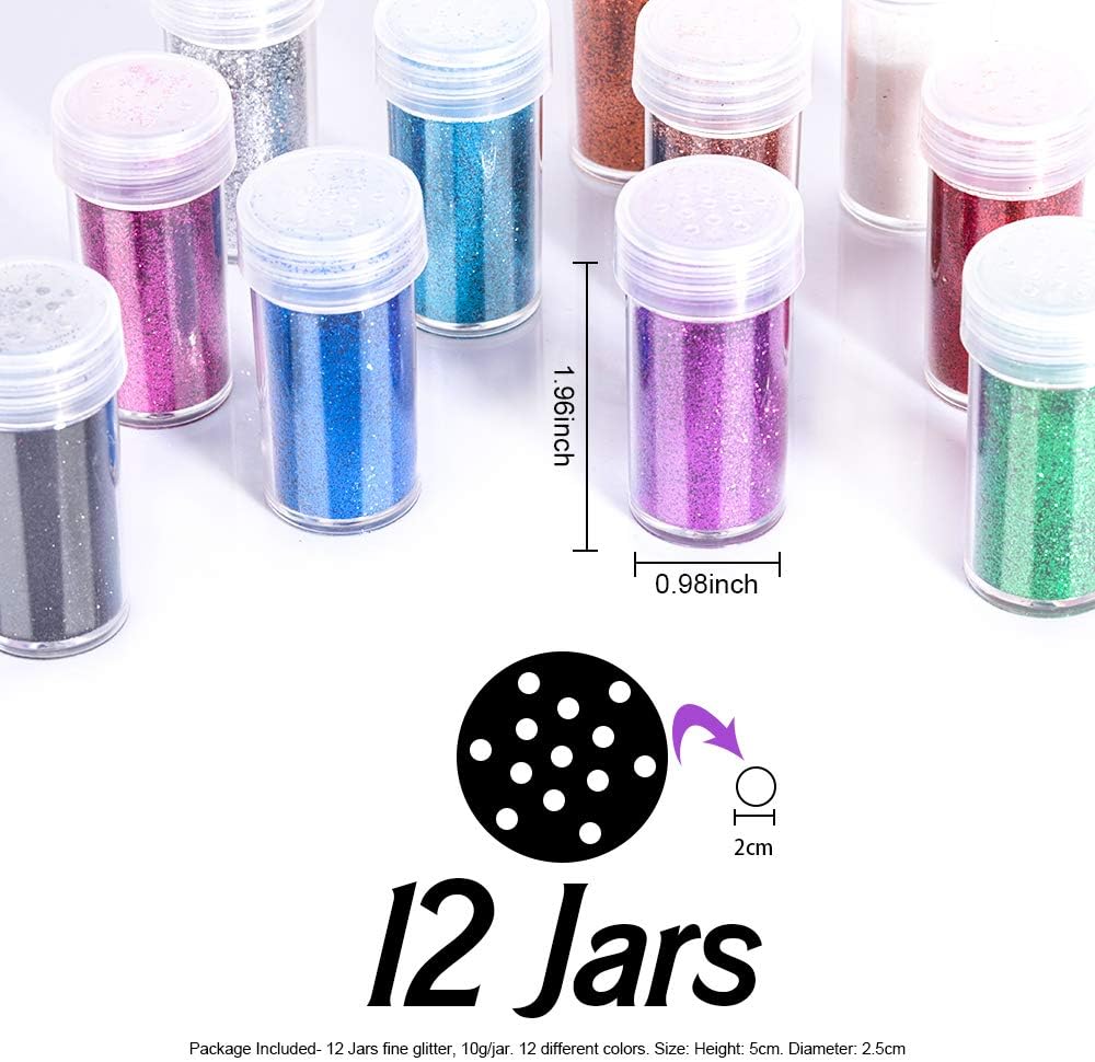 12 Pieces Fine Glitter, FANDAMEI 12 Colors 10g Glitter Shake Jar Set, Extra Fine Glitter Powder for Arts, Crafts, Slime Making, Painting, Decoration, Body Face Makeup, Nail Art, Pigment : Arts, Crafts & Sewing