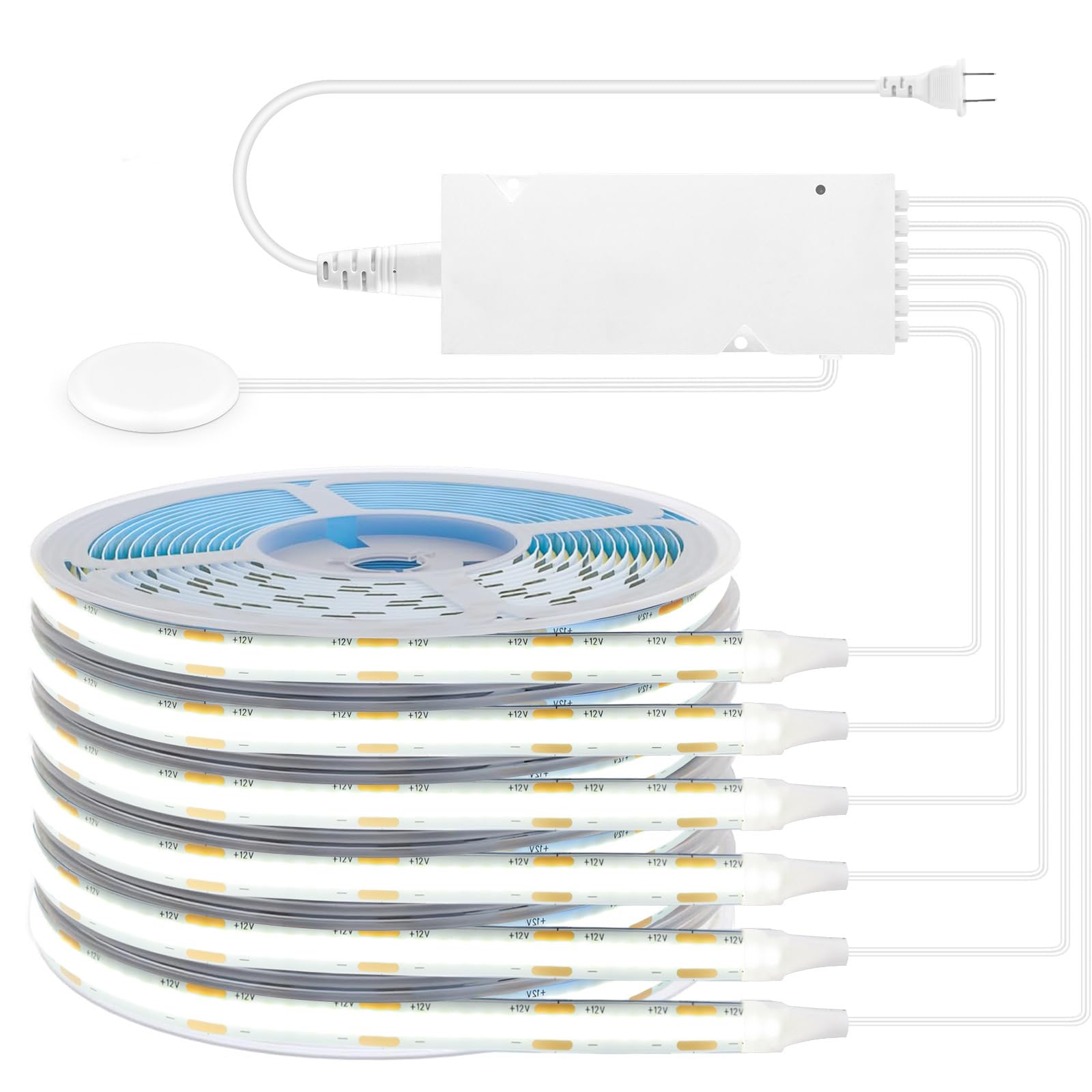 Under Cabinet COB LED Light Strip Kit,12V 6 Rolls 3.3FT White COB LED Strip Lights with Penetrable Wooden Board Hidden Touch Sensor Switch for DIY Kitchen,Wardrobe,Shelf,Display Cabinet Ligting