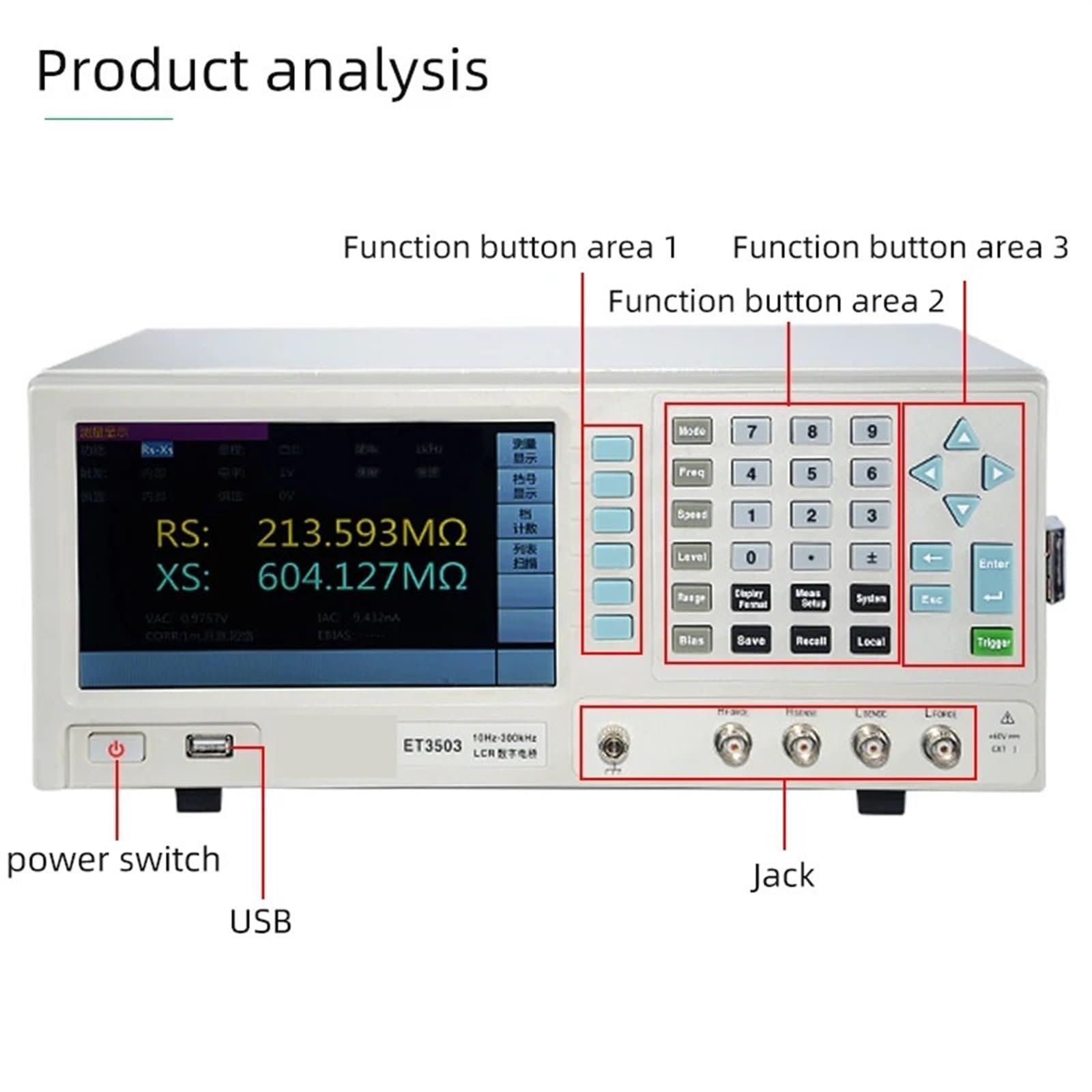 Multimetro Misuratore di capacità, Resistenza, impedenza e induttanza del Tester LCR da Tavolo da banco Digitale LCR da 100 kHz a 1 MHz Durata della Batteria Elevata(ET3510-1MHZ)