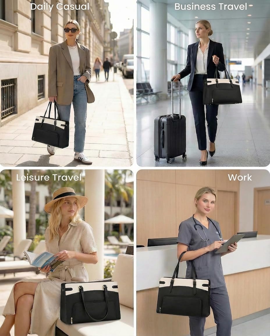 RAINSMORE 2-in-1 Laptop Bag for Women with Insulated Lunch Compartment 15.6 Inch PU Leather Work Tote for Teachers Nurses, Professional Water-Resistant Business Briefcase for Office & Travel