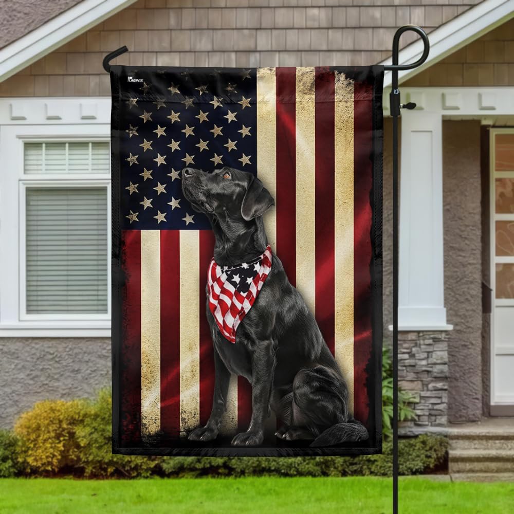 American Flag-Dog Flag Black Labrador American Flag QTR714F, Garden Flag (11.5" x 17.5")-USA Flags Premium Polyester-Decorative Indoor Outdoor Flag