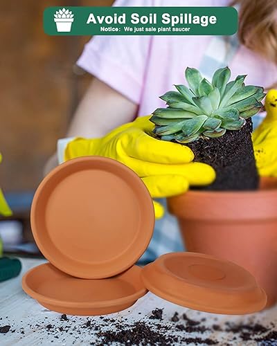 Miniatura 4 de Platillo grande de terracota de 11 pulgadas, 3 platillos grandes y redondos para plantas, bandejas grandes de arcilla, perfectas para macetas de 10,