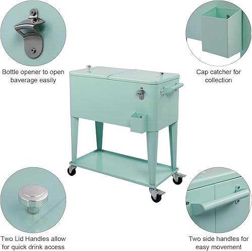 Miniatura 4 de Cimcame Enfriador de pie para exteriores con ruedas para exteriores, carrito enfriador de bebidas de 80 cuartos de galón para patio, bar, fiesta