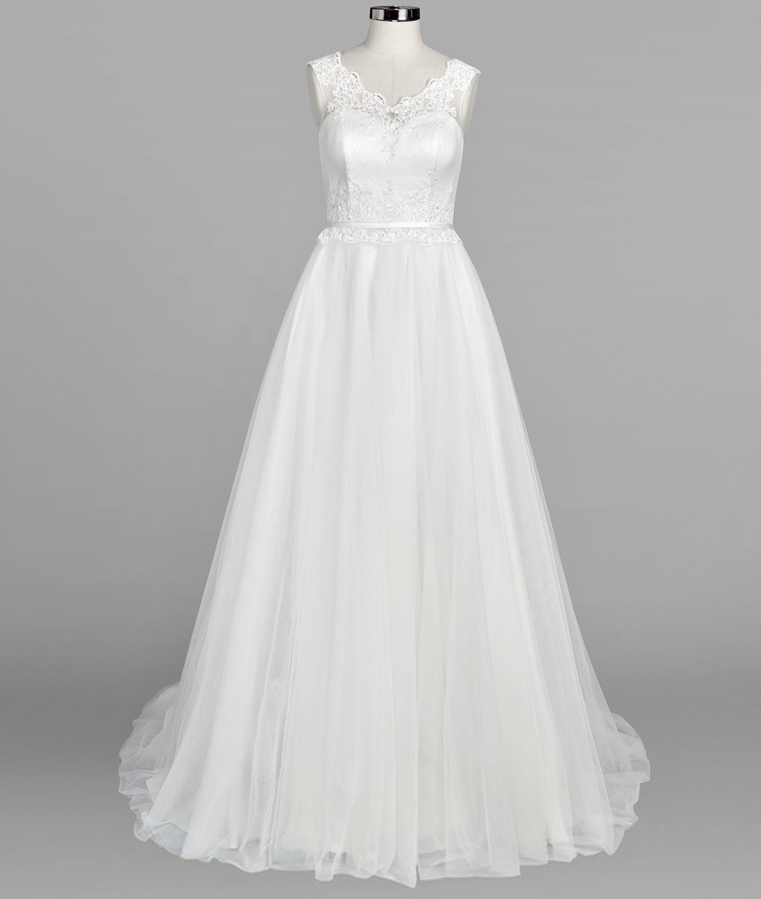 Abito da Sposa Principessa delle Donne Pizzo Sottile Abito da Sposa Lungo Scollo a V