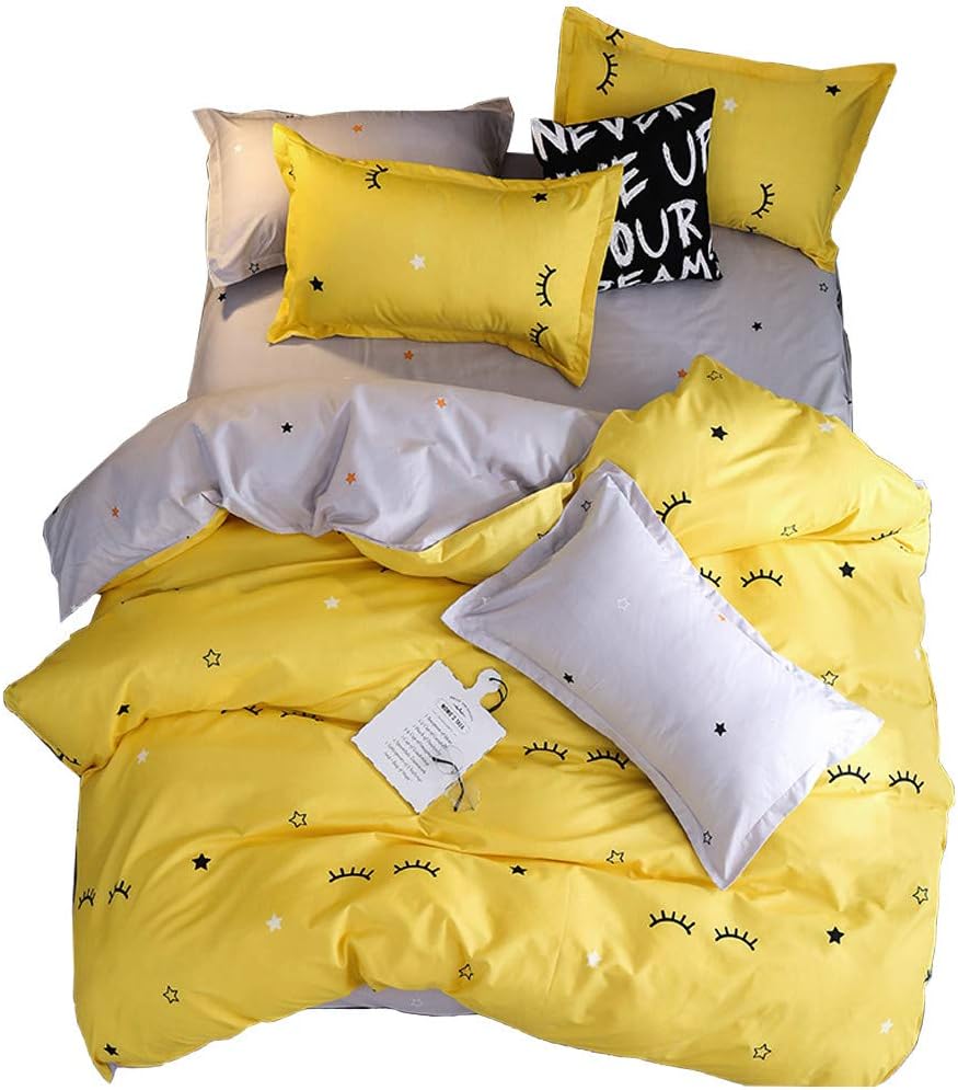 Kids Yellow Duvet Cover Set Single, 3Pcs Bedding Quilt Cover with Zipper for Teens Girls Boys, Lightweight Durable Soft Microfiber (Single, Yellow)