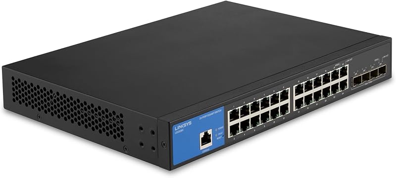 LGS328C 24 Port Gigabit Managed Network Switch with 4 x 10G Uplink SFP+ Slots - Advanced Security, QoS, Static Routing, VLAN, IGMP Features - Metal Housing, Desktop / Wall Mount