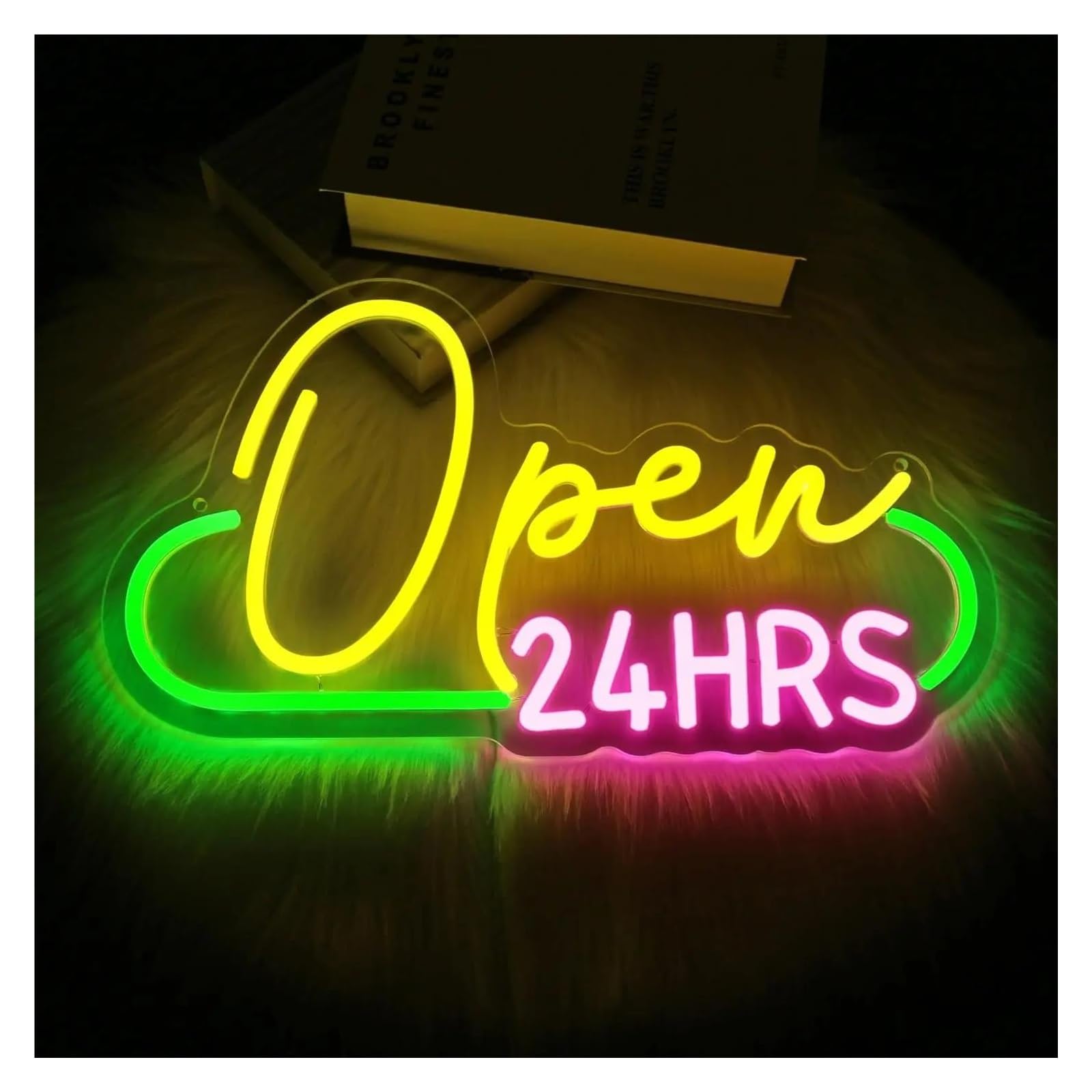 XENITE Hanging Art Neon Signs Open 24 HRS Neon Sign USB Dimmer Switch Business Store Shop Neon Light Market Food Truck Decoration 40cmx22.1cm/15.7inx8.7in