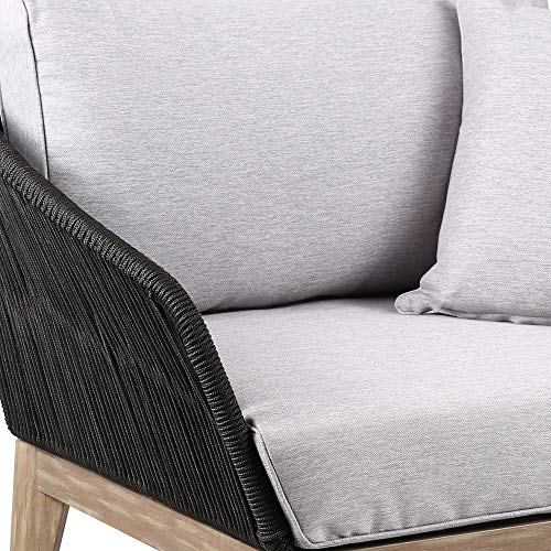 armen LIVING LCATCHWDLT Athos Indoor Outdoor Club Chair in Light Eucalyptus Wood with Latte Rope and Grey Cushions Gray