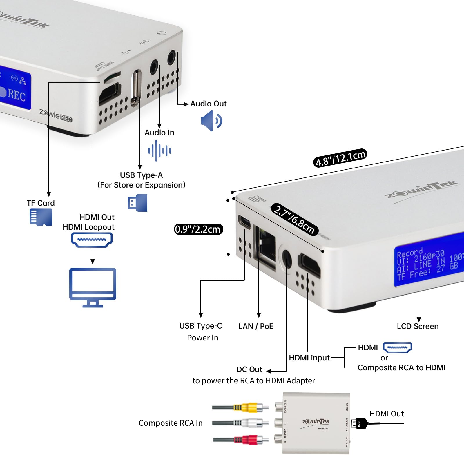 Grabadora de Video HDMI 4K con Adaptador AV a HDMI, Compatible con RCA, VHS, VCR, DVR, DVD, Hi8, Mini DV, videocámara, Casete, Consolas de Juegos, no Requiere PC