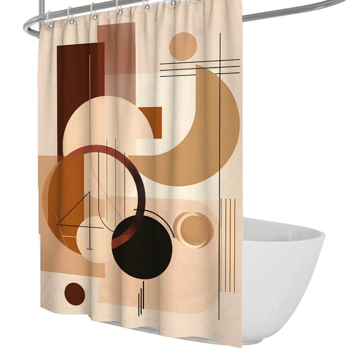 UIRINGART Boho Cream Bathroom Curtains W120xL180cm Abstract Geometric Brown and Caramel Block Line Easy To Care Polyester Fabric Bathroom Wet Room Tub Shower Curtain