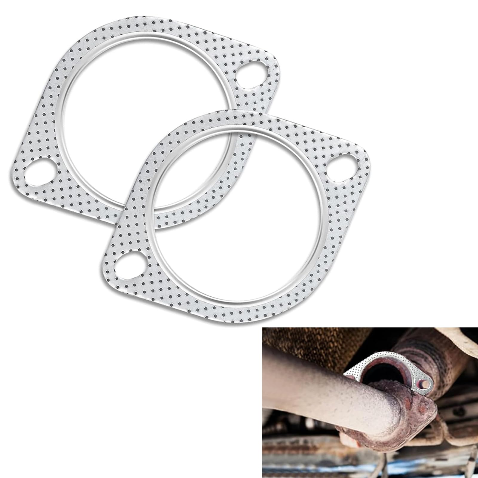 2 PCS Car 5 67 x 3 46 2 5 ID Exhaust Pipe Interface Gasket Dual Hole Tinplate