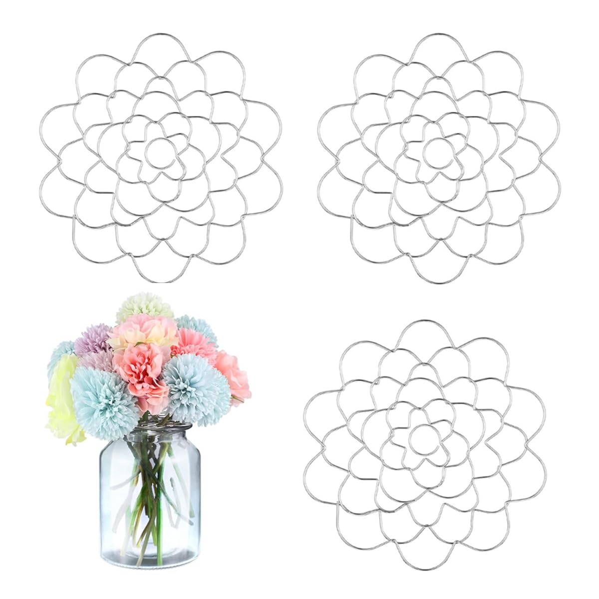 Ldirect3 Pack Flower Frog Stainless Steel Wire Flower Arranging Tool Flower Lid Arranger Reusable Floral Grid Holder, 5 inch, Silver