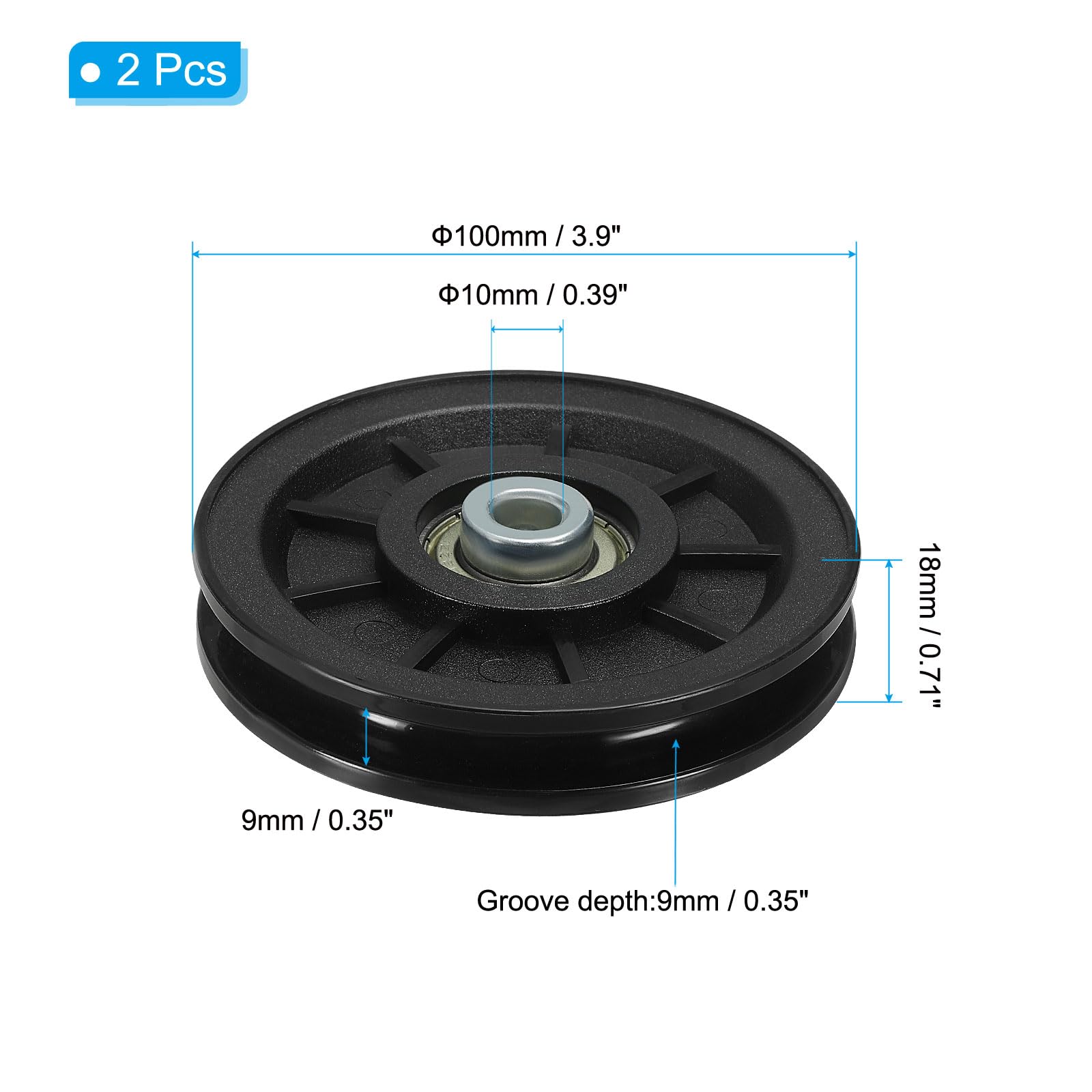 PATIKIL Polea De Rodamiento Universal 100mm/3.9", 2 Piezas Polea De Nylon Para Rodamiento De Elevación Para Equipo De Gimnasio Máquina De Cable