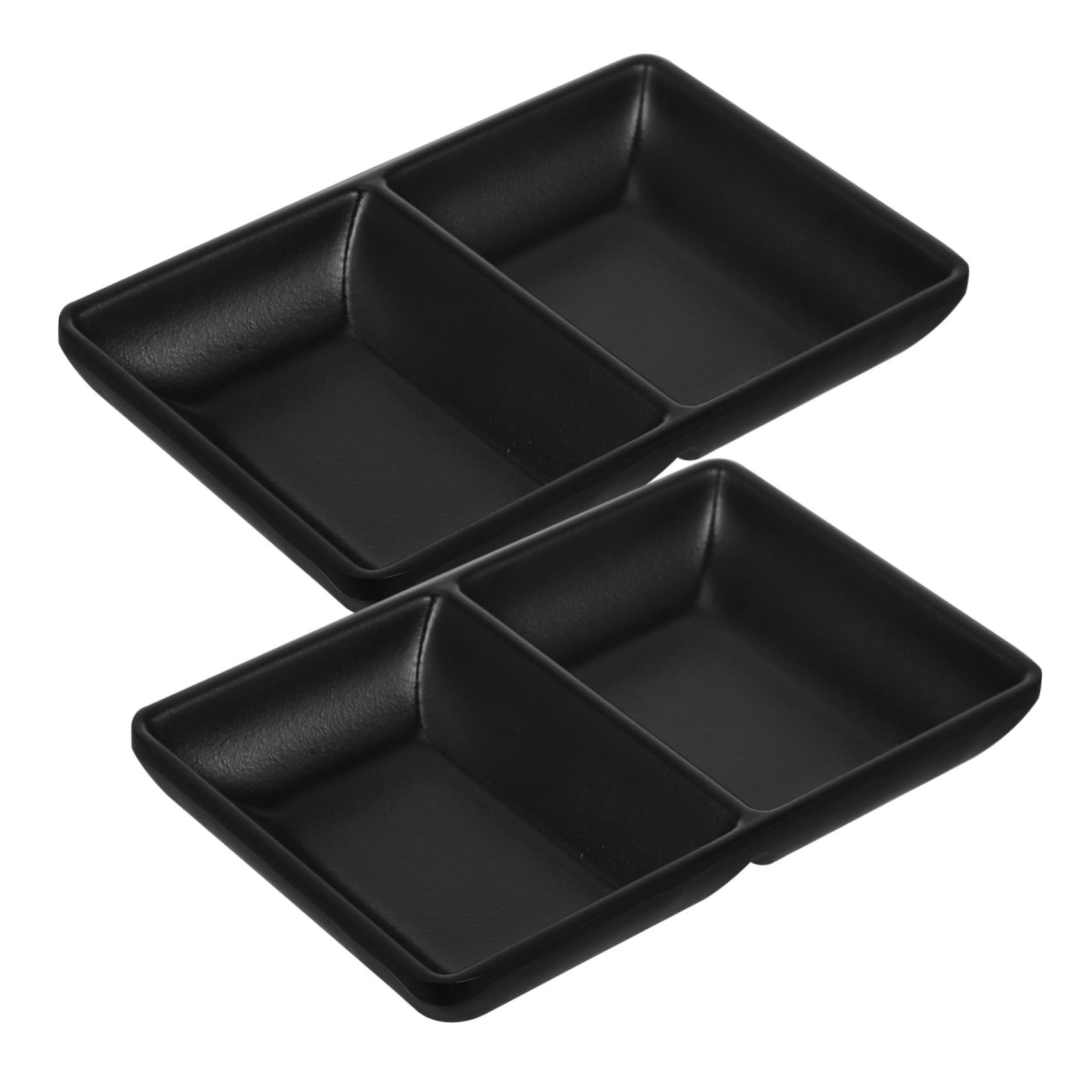 BRIGHTFUFU 2pcs Double Compartment Spice Plate Sushi Soy Sauce Plate Dipping Sauce for Dinner Sauce Dishes for Dipping Sauce Dish Small Soy Sauce Dish Sauce Dipping Bowl Black Melamine