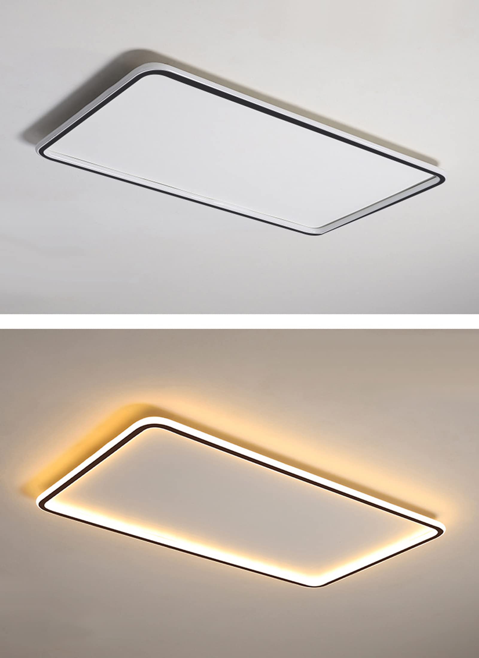Lampara LED Techo Rectangular Vintage, Plafon LED Techo Rectangular Modernos para Salon Dormitorio Baño (Negro, Blanco Cálido)
