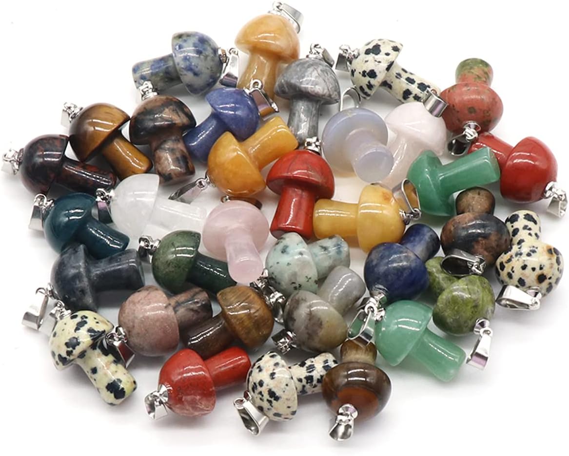 8pcs Natural Stone Pendant Rose Quartzs Agate Unakite Mushroom Shape Charms For Making DIY Jewelry Necklace Bracelet Size 20×15mm