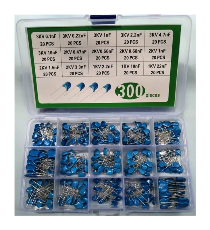 300 pièces = Valeur de 15 * Kit de 20 condensateurs céramiques Haute Tension 0,1/0,22 NF 101/102/103/152/221/222/223/332/471/472/561/681 3 KV 2 KV 1 KV
