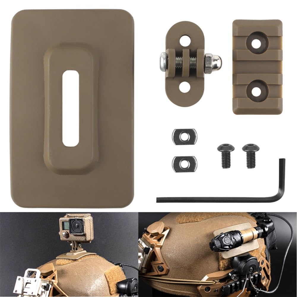 Soporte táctico para casco con gancho y bucle, adaptador de fijación rápida para linterna deportiva, cámara HD, placa M-LOK, soporte GoPro M1913, accesorios para casco de riel (bronceado)