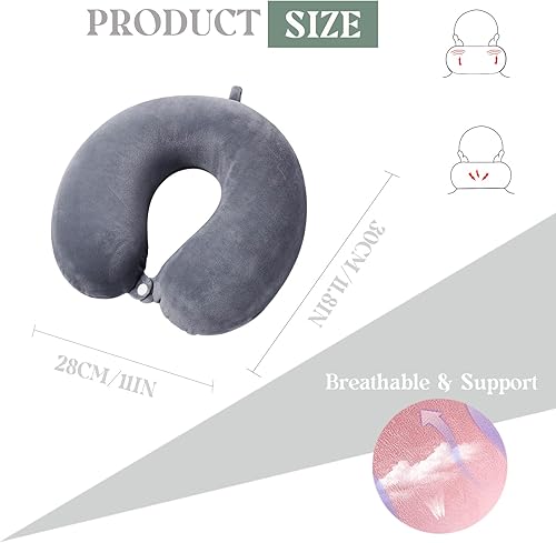 Miniatura 2 de Gluck Plants Almohada de viaje, almohada de cuello de viaje en forma de U de espuma viscoelástica portátil para reposacabezas de avión, coche y