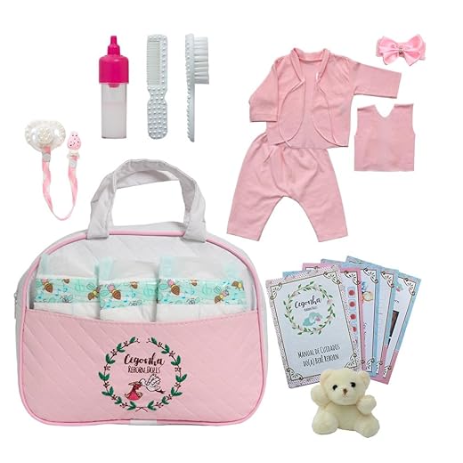 Conjunto P Bebê Reborn Roupa Fralda e Bolsa Maternidade Rosa
