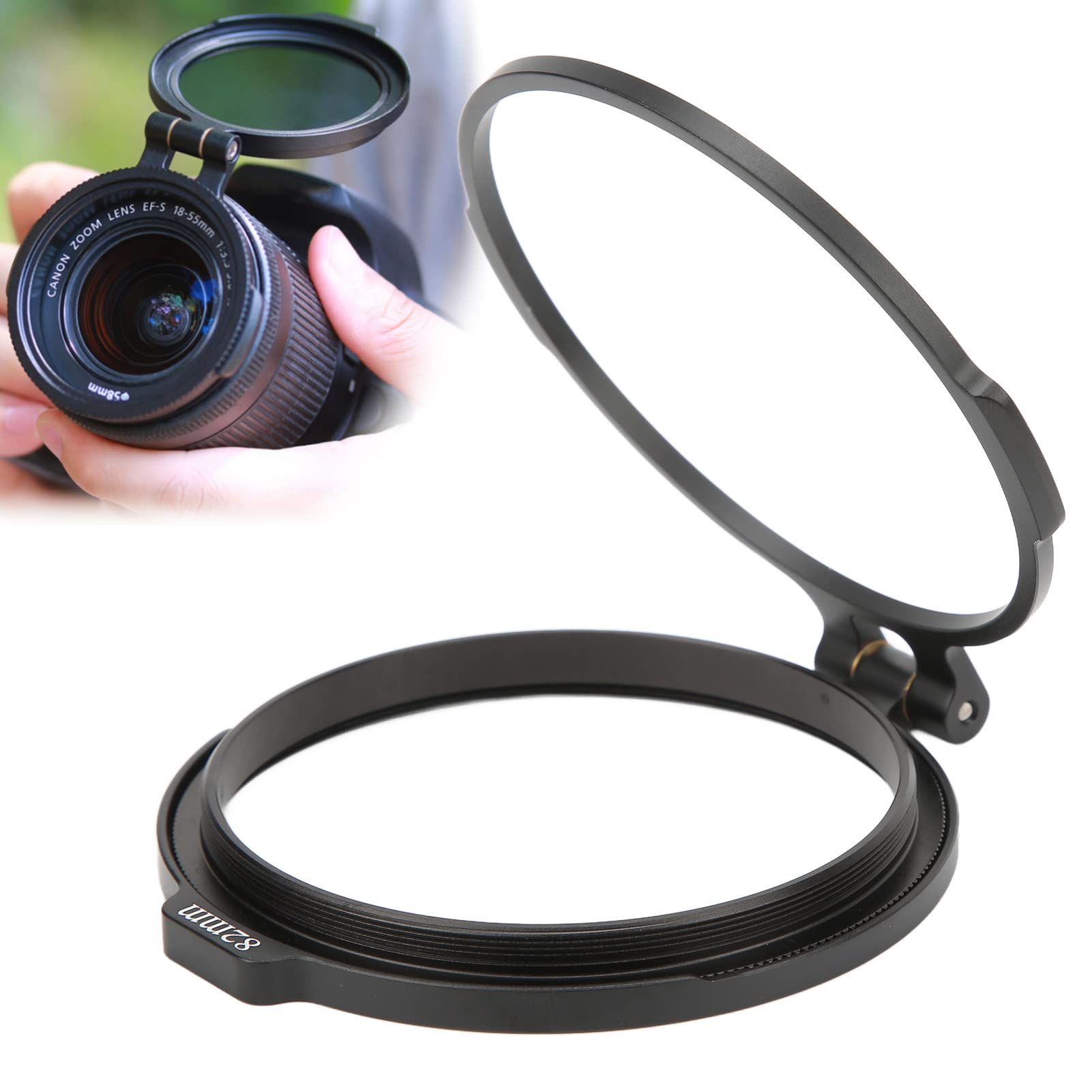 Supporto del Filtro Dell'obiettivo, 49MM 58MM 67MM 72MM 77MM 82MM Staffa di Vibrazione del Filtro Dell'obiettivo della Fotocamera, Compatibile con la Maggior Parte degli Obiettivi Grandangolari,(82MM)