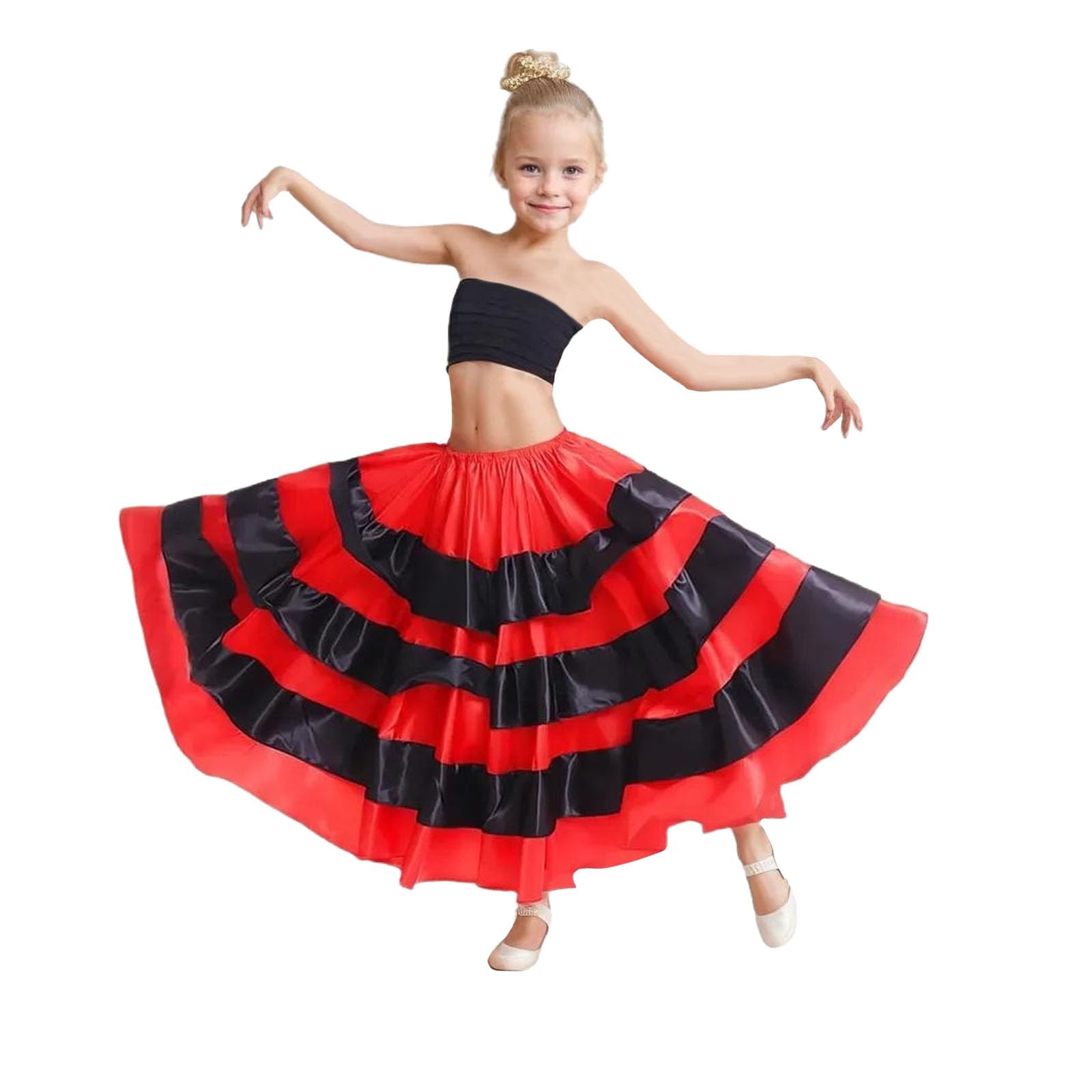 NupaleGirls Long Full Circle Ruffle Flowy Dance Skirt Costume for Spanish Bull Folkloric Mexican Flamenco Dancing