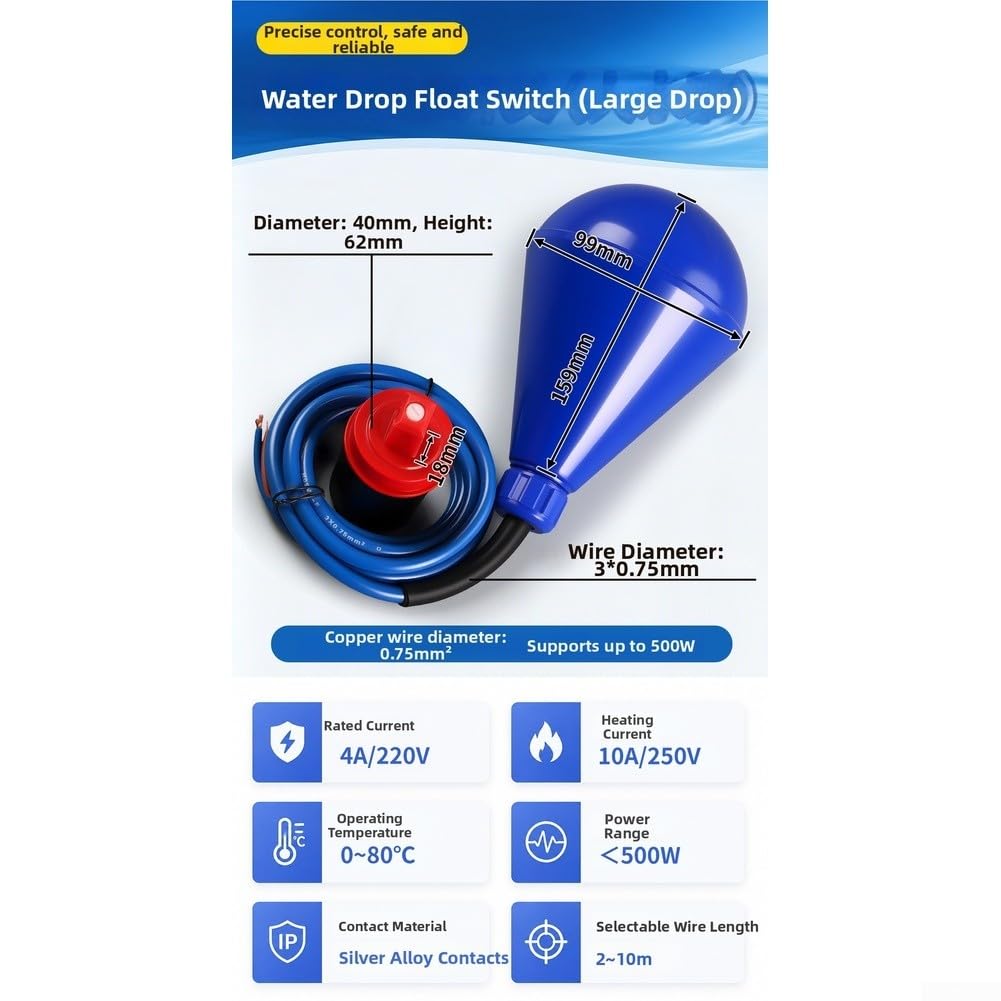 Regolatore automatico del serbatoio dell'acqua Montaggio laterale Uso | Rilevamento automatico on/off, controllo preciso del livello, adatto per serbatoi serbatoi, lunghezza cavo 3 m