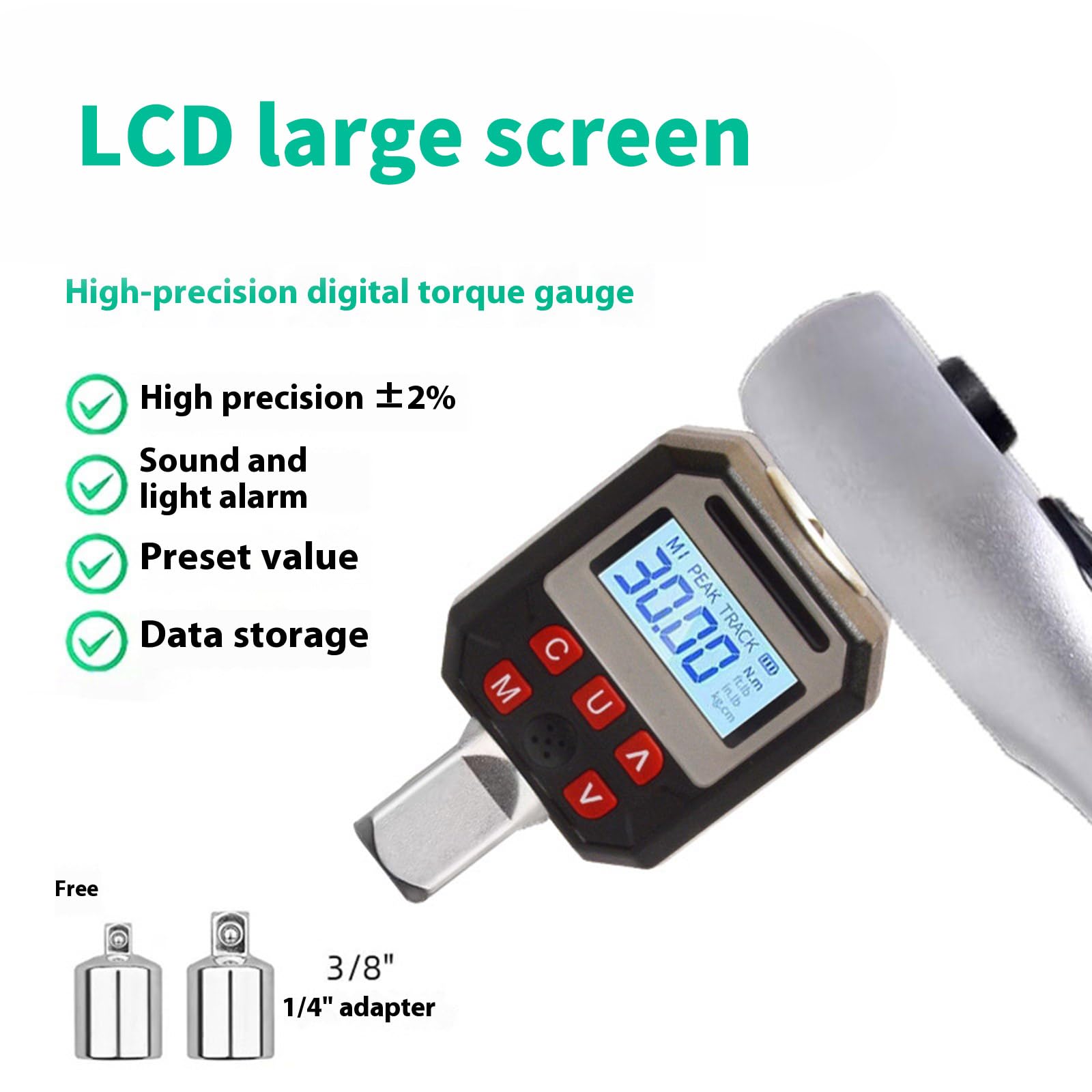 Strumento di misurazione della coppia digitale, display LCD, tracciamento, 340 Nm, capacità massima, kit di conversione, misuratore di coppia digitale, LCD