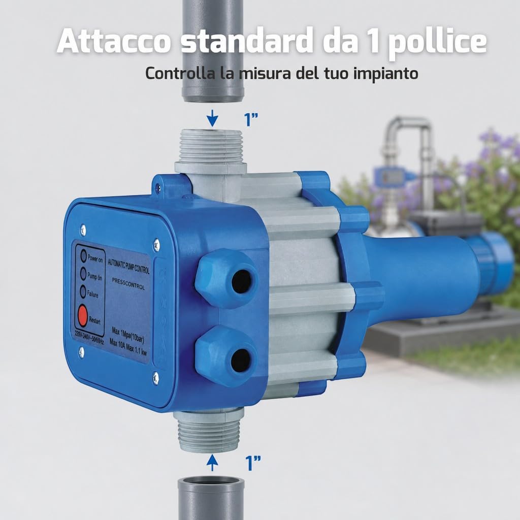 HM | Presscontrol regolatore di pressione per elettropompa, 2,2 bar, attacco 1" | Controllo elettronico automatico, protezione da funzionamento a secco, per sistemi idrici domestici