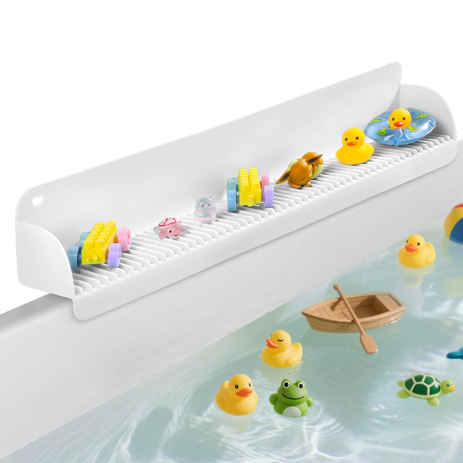 Paraspruzzi per vasca da bagno da 61 cm, con 10 ventose, in silicone, paraspruzzi per vasca da bagno, vassoio giocattolo da bagno, mensola da gioco per bambini, universale per bagno, lavello della