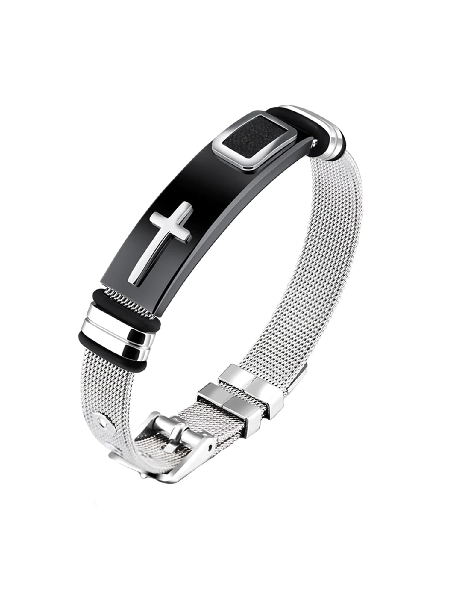 Western Style Cross Design Printed Causal Wear Wristband Opening Bracelet for Men and Boys-image-27
