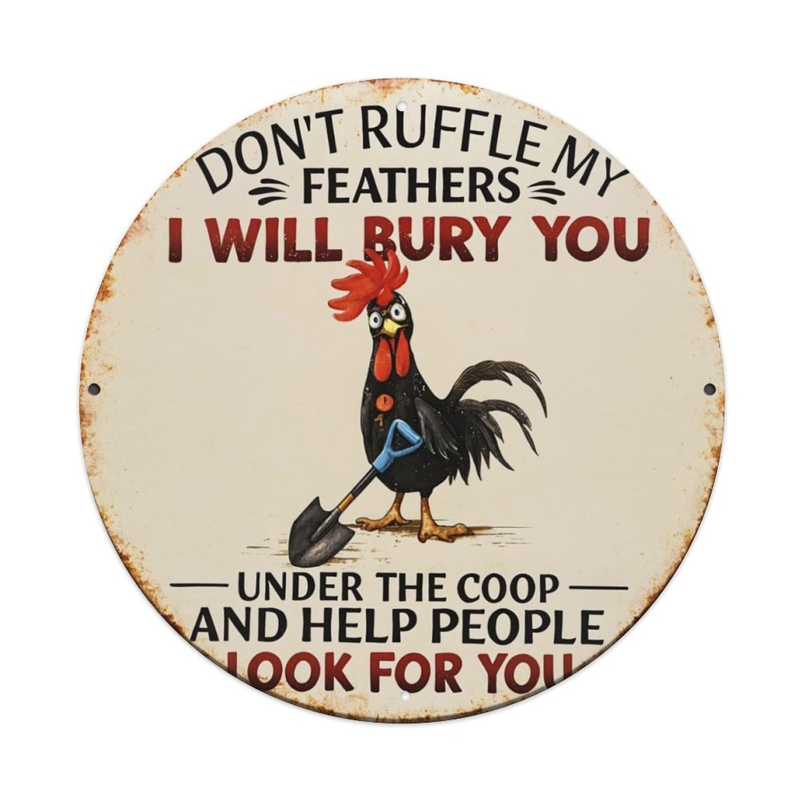 Funny Rooster Shovel Warning Sign Tin Sign Metal Poster Vintage Metal Signs for Home Man Cave Bar Cafe Kitchen laundry room Wall Decorations 8x8 inches