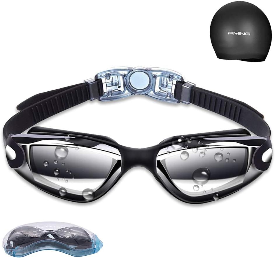 Swim Goggles, Anti Fog UV Protection Swimming Goggles, Swim Glasses for Kids Women Men Adult Youth Toddlers, No Leaking Adjustable Water Goggle with Case, Wide View Triathlon Swimming Glasses (Black)
