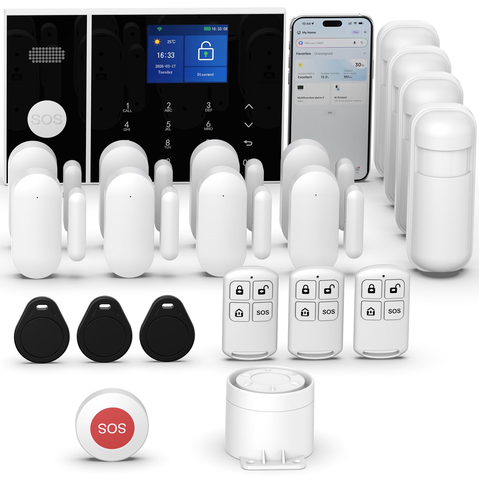 WiFi Wireless Alarm System for Home Security, 21 Pcs, No Monthly Fees