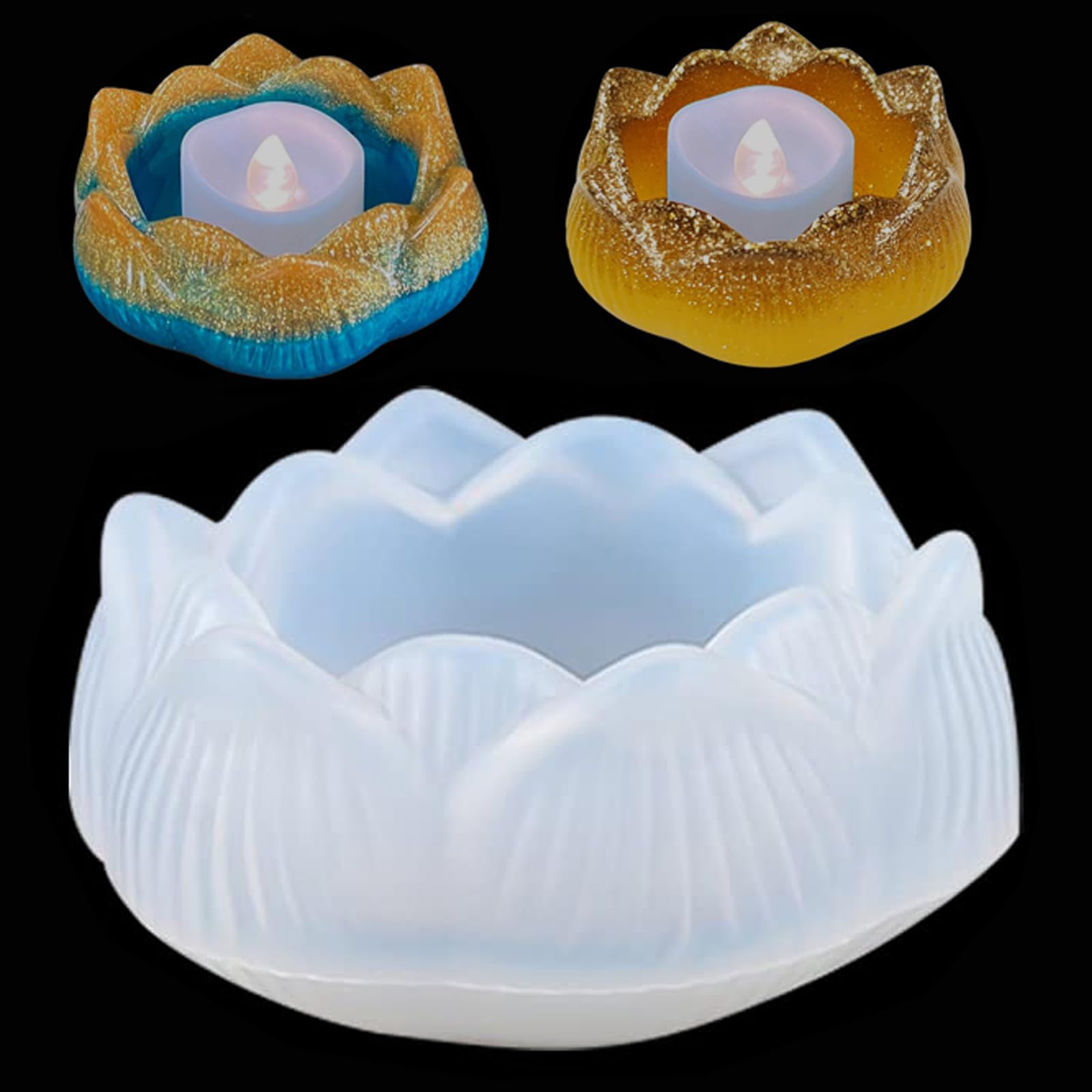 MOULE A MODELER,Crown--Porte bougie Lotus 3D, moule en Silicone, résine MOULE A MODELER,Crown--Porte bougie Lotus 3D, moule en Silicone, résine
