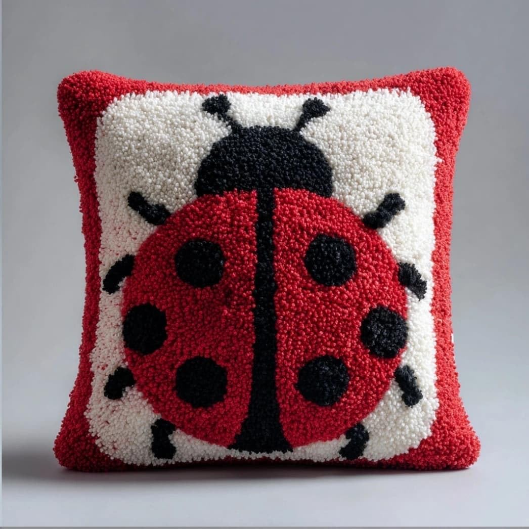 AxiangziK Latch Hook Cushion Kit,Ladybug DIY Throw Pillow Cover 43X43Cm