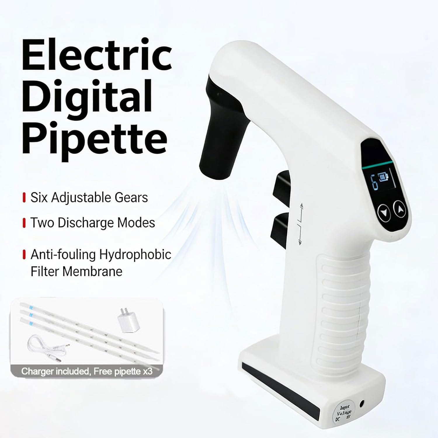 Pipettor eléctrico portátil de laboratorio, controlador de bomba de pipeta de 0,1 a 100 ml, pantalla LCD, velocidad ajustable, modos de drenaje duales para experimentos clínicos, incluye soporte