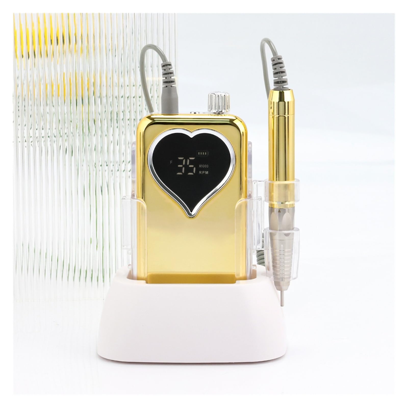Trapano per unghie, Trapano for unghie elettrico ricaricabile con motore brushless da 85 W e 35000 giri/min, base di ricarica(Heart)