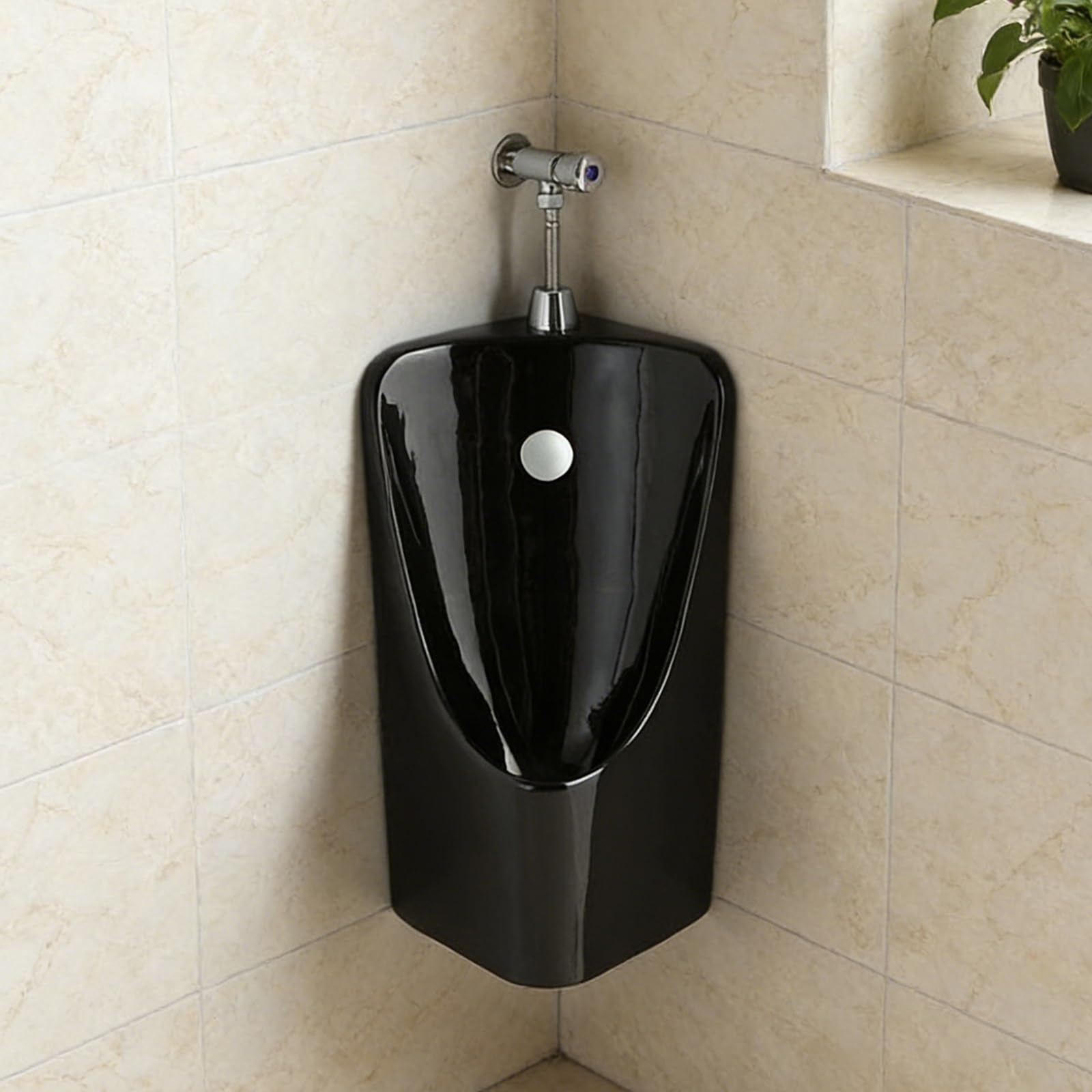 Urinoir pour homme céramique noire avec tube évacuation long pour toilette hôtel