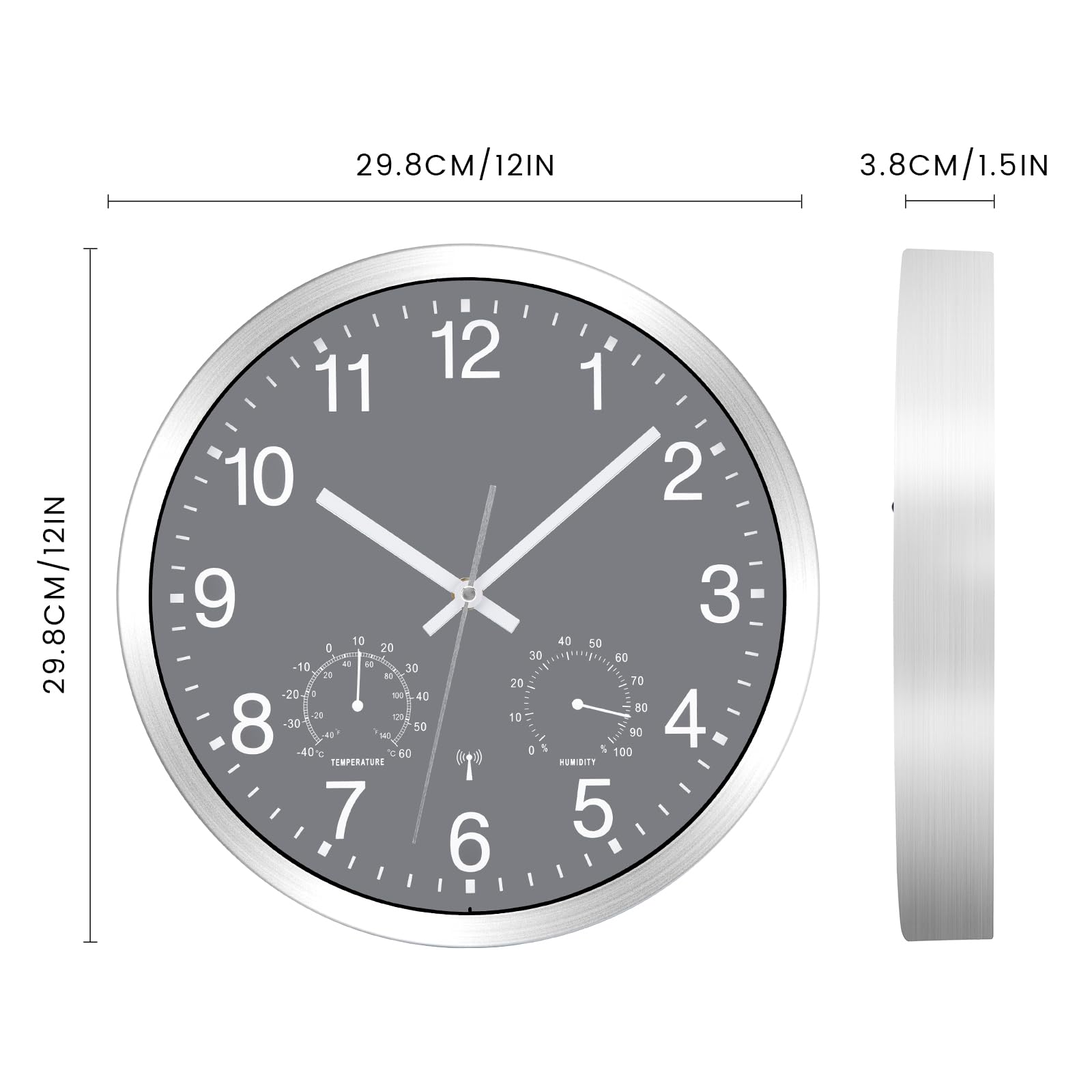Reloj de pared inalámbrico con indicador de temperatura, 30 cm