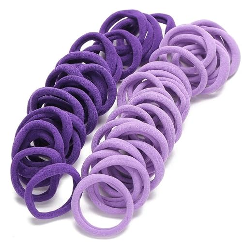 50 Pcs Seamless Nylon Hair Ties Colorful Elastic Ponytail Holders For Women, Girls, Teens & Kids, Thick Hair, Thin Hair, Braided Accessories, Gift For Kids, No Damage, Organized In Collective Jar (Purple) #TOP2