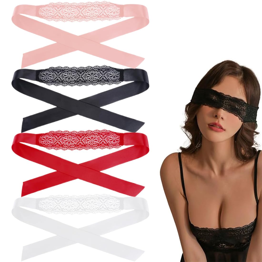 Mascherine per occhi, 4 Pezzi, Occhi per Dormire, Maschera Maschera Degli Occhi per Occhi per Coppie Dormire, morbide, per adulti, per dormire, per San Valentino, comode, per donne e coppie, Pizzo
