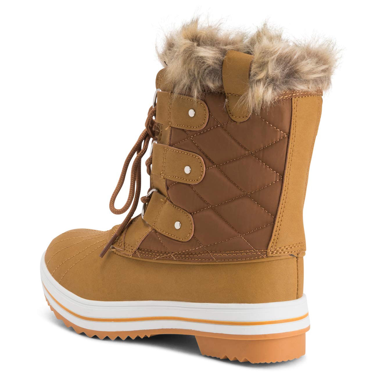 Polar Womens Snow Boot Nylon Short Winter Snow Rain Warm Waterproof Boots, Tan, 5 UK