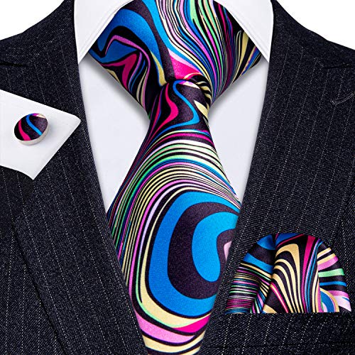 Image of Barry.Wang Classic Mens Ties Silk Necktie Pocket Square Cufflinks Set Woven Designer Wedding Business