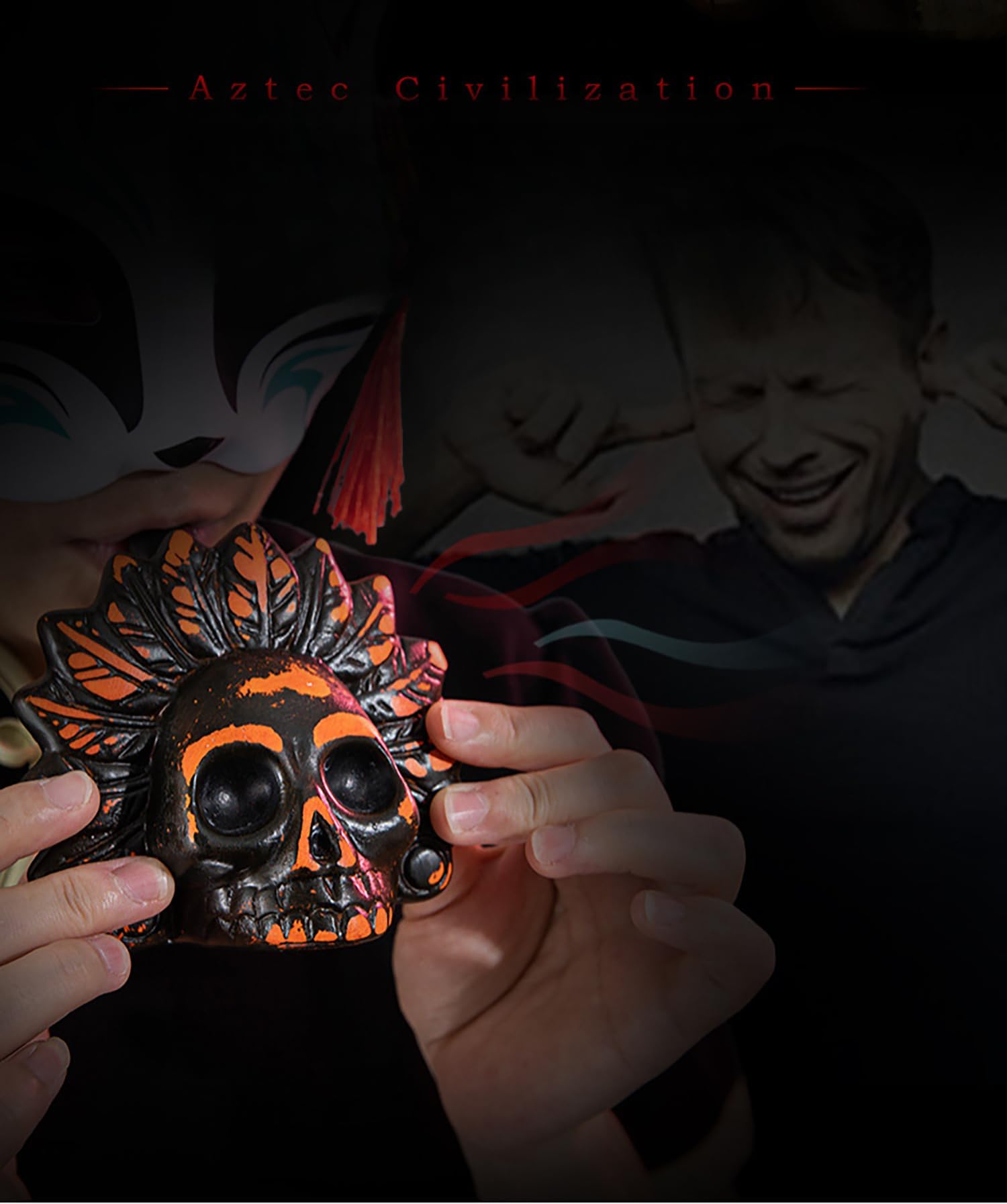 Fischietto Della Morte Azteco In Argilla | Suono 126 DB A Urlo Umano | Decorazione Halloween E Strumento Decompressione | Nero A