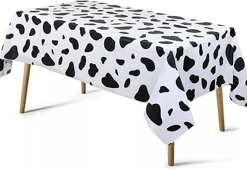 MEMOVAN Mantel de plástico de vaca, 3 piezas rectangulares con temática de granja, decoración de mesa con estampado de vaca para cumpleaños, baby