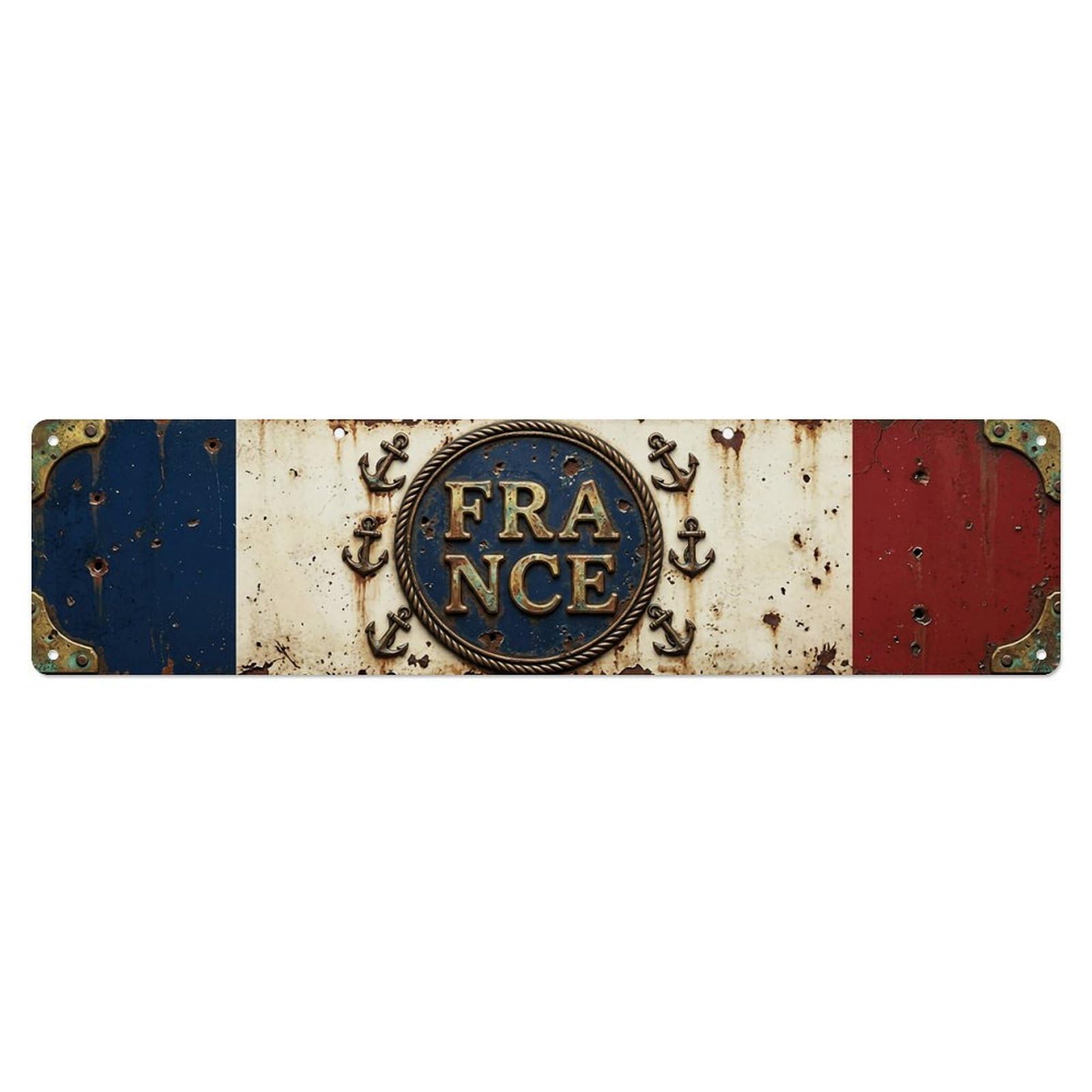 Okahys 4X16inch(10X40cm) French Flag Aged Insignia Vintage Metal Tin Sign