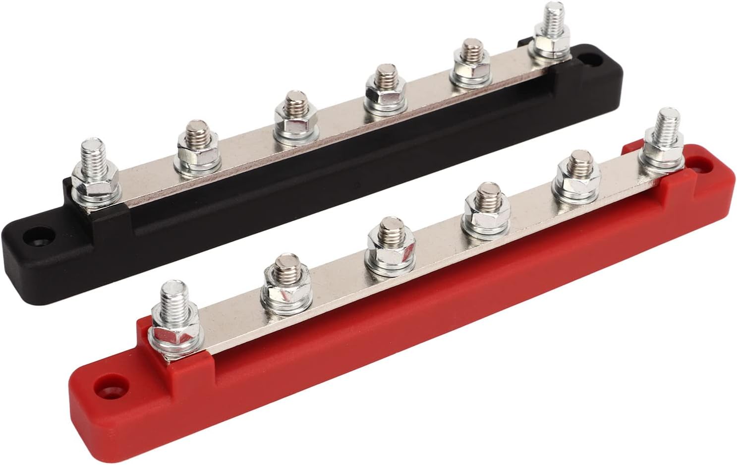 Dioche 2PCS Battery Bus Bar – & Red Power Distribution Block with 6 M6 Terminal Studs – DC12V to DC48V, 150A Capacity – Ideal for RVs, Cars, Ships, and Yachts