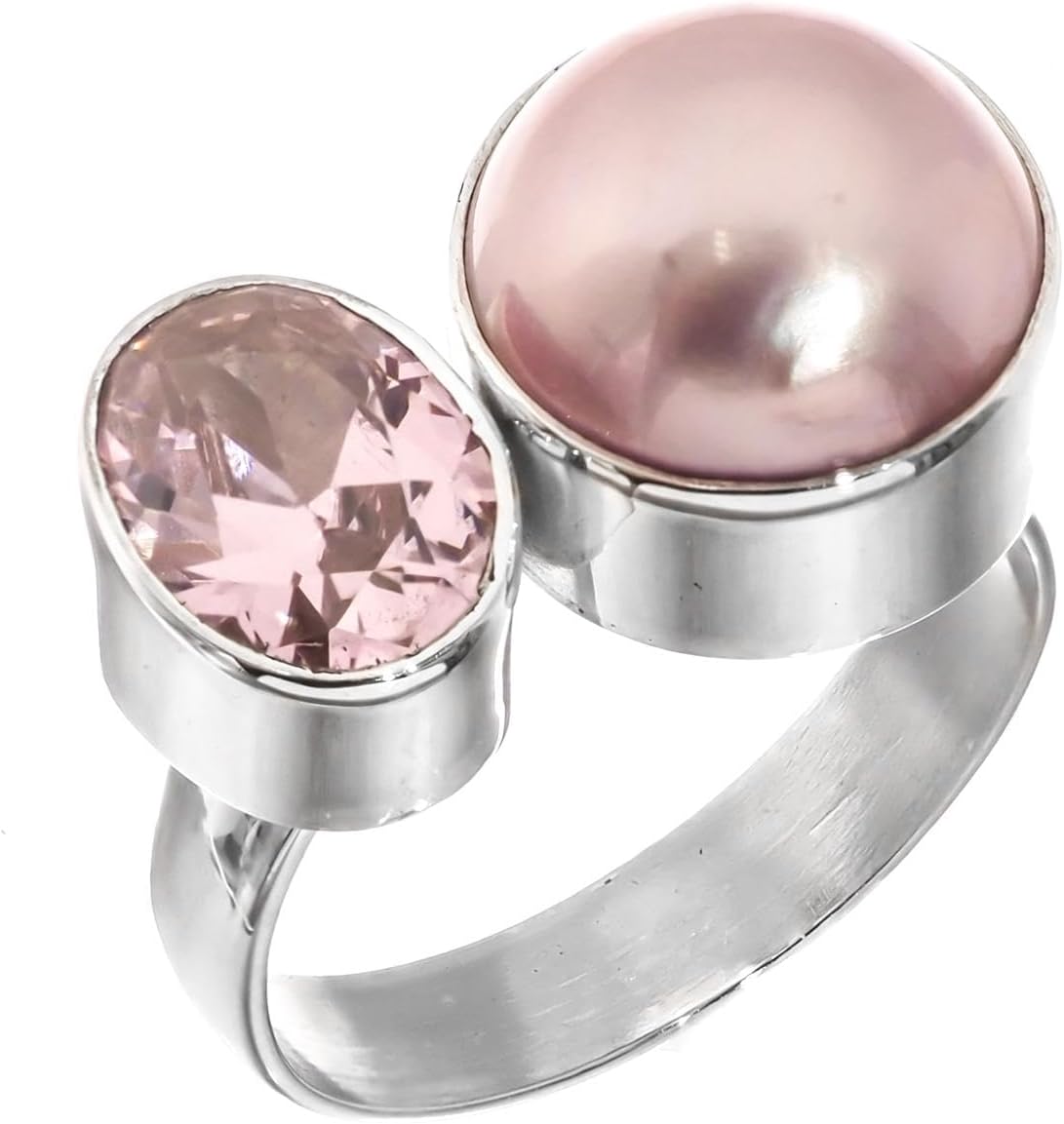 925 Silver Pink CZ South Sea Pink Mabe Cultured Pearl Sterling Ring