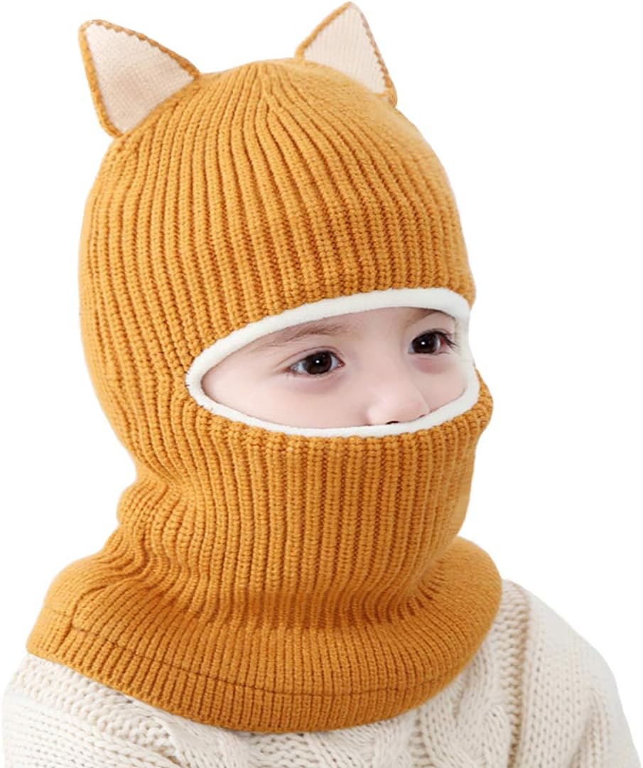 Toddler Winter Hat Baby Balaclava 2 in 1,Fleece Lined Knitted Beanie with Face Mask, Ear Flaps & Pom Pom for Boys Girls